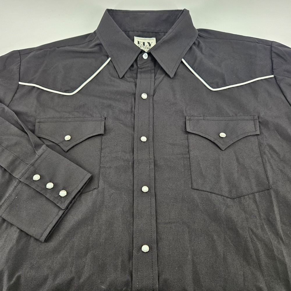 Ely Cattleman‎ Black Western Pearl Snap Shirt Mens Tall XLT Piping Long Sleeve